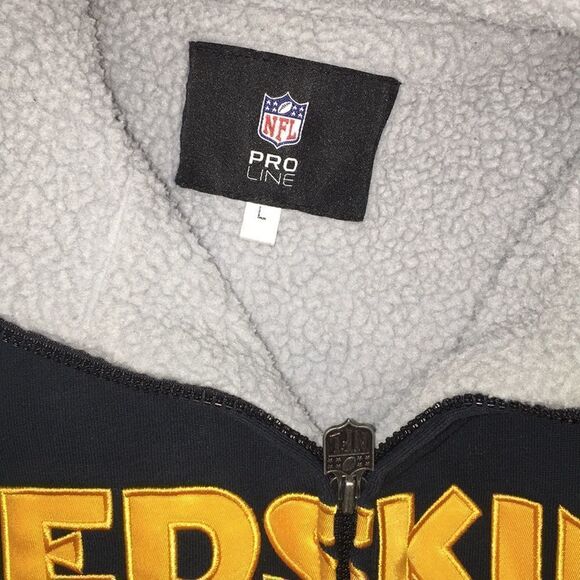 Washington Redskins LOGO Black Sherpa Fleece Full Zipper Vintage Retro Jacket L - Picture 3 of 6